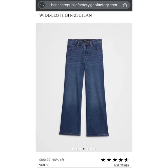 Banana Republic Factory High-Rise Wide-Leg Jeans Dark Wash Blue 33/16 Stretch - Picture 7 of 9